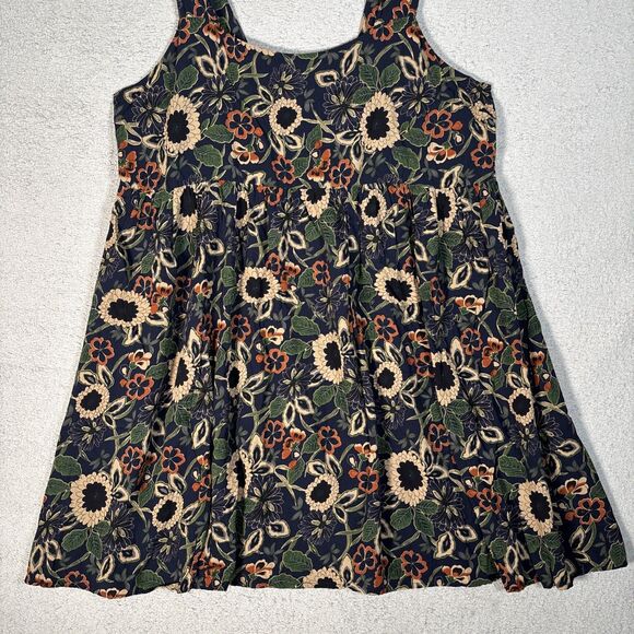 Natural Life Mini Dress Women’s Size XXL Empire Waist Smocked Chest Dark Florals - Picture 3 of 15